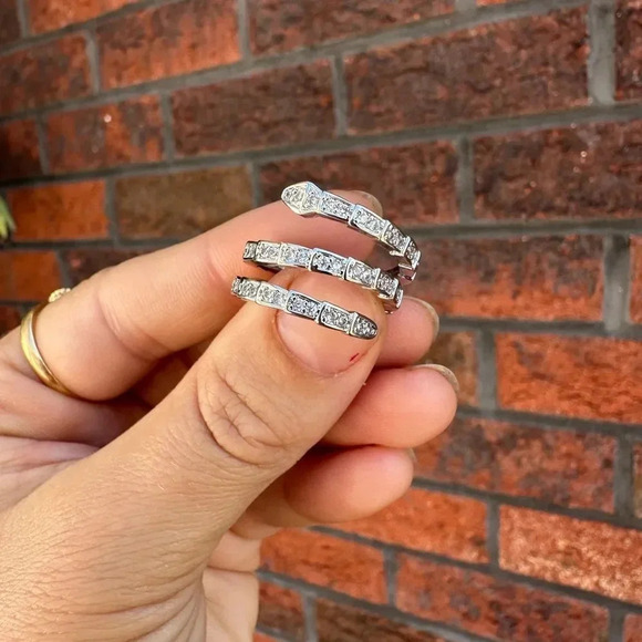 Serpenti Snake Silver Gold Triple Crystal Resizable Ring - Picture 7 of 17